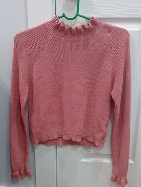 Ruffled Mock Neck Sweater - Dusty Rose